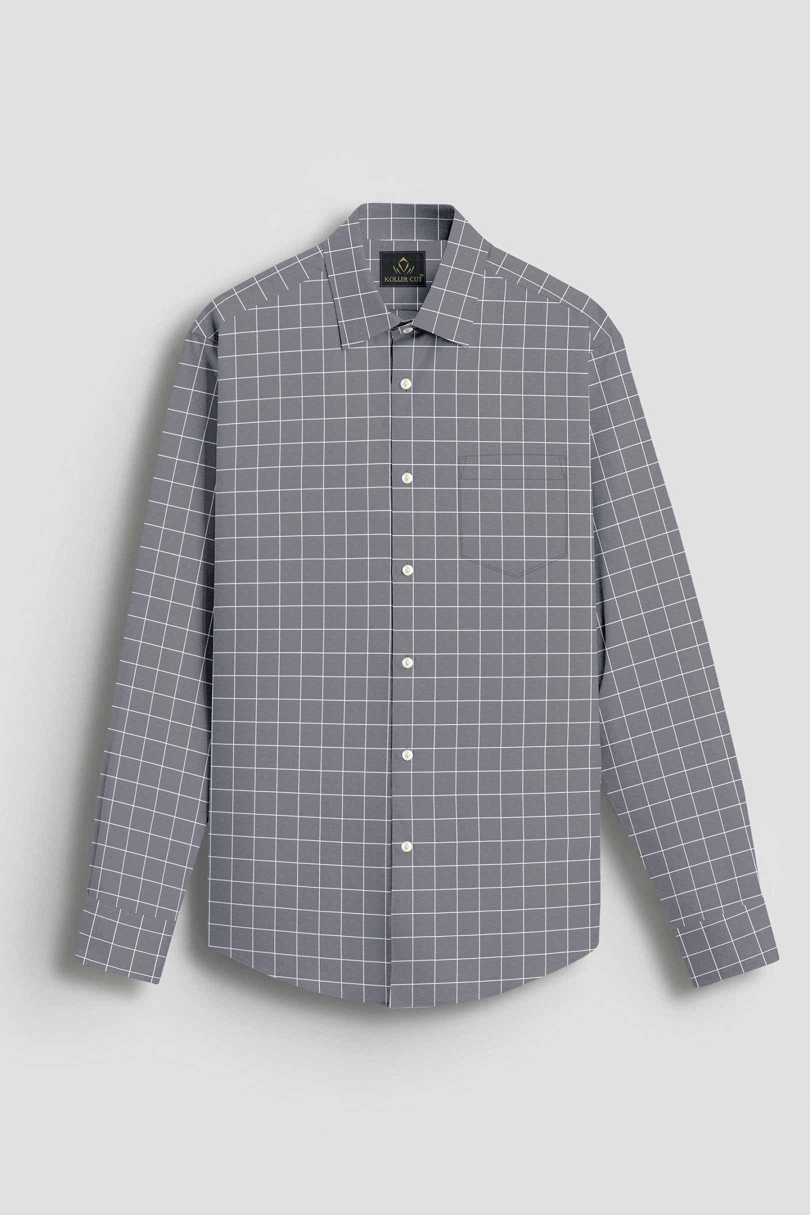 Titanium Gray and Salt White Graph Checks Cotton Shirt