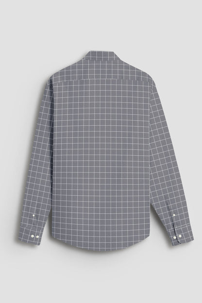 Titanium Gray and Salt White Graph Checks Cotton Shirt