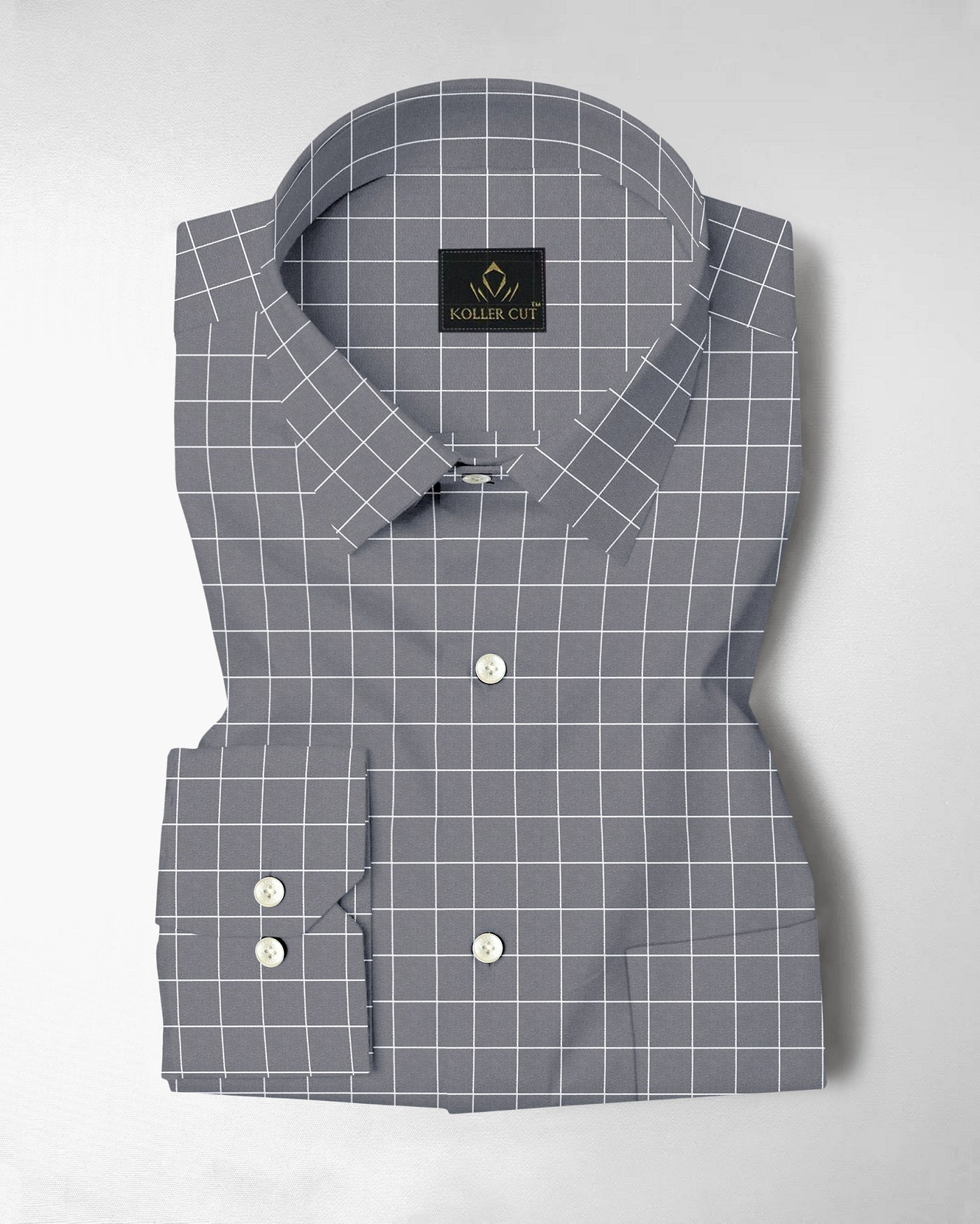 Titanium Gray and Salt White Graph Checks Cotton Shirt