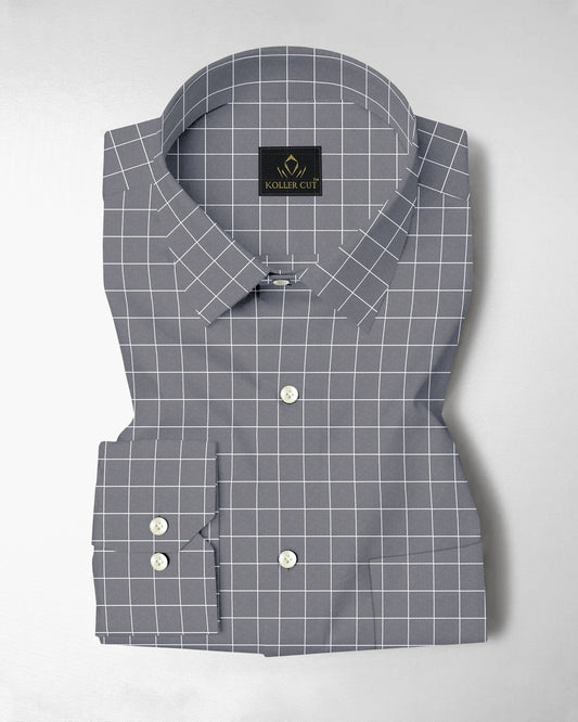 Titanium Gray and Salt White Graph Checks Cotton Shirt