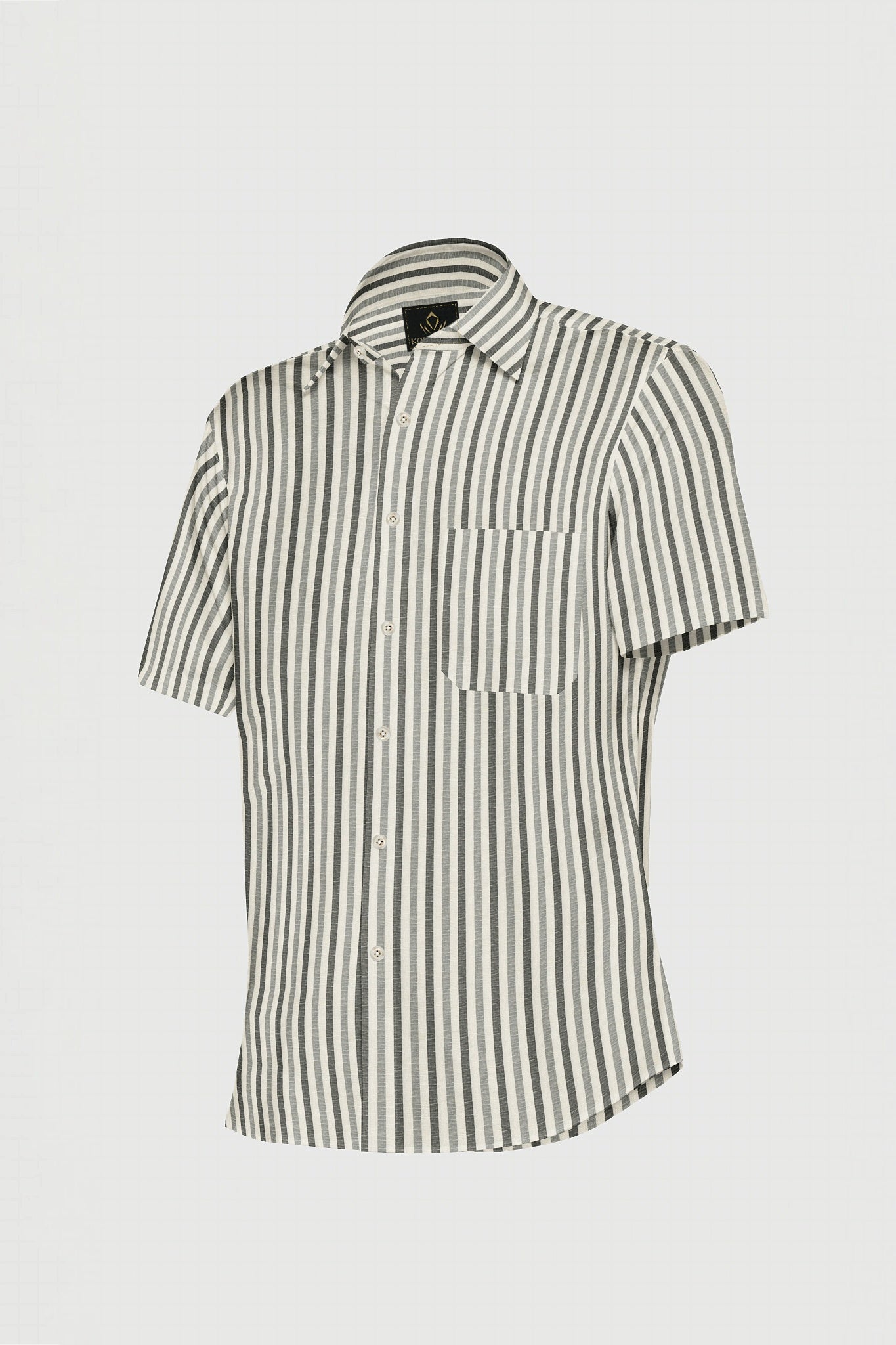 Beige with Cilantro Green and Titanium Gray Multi track Stripes Cotton Linen Shirt