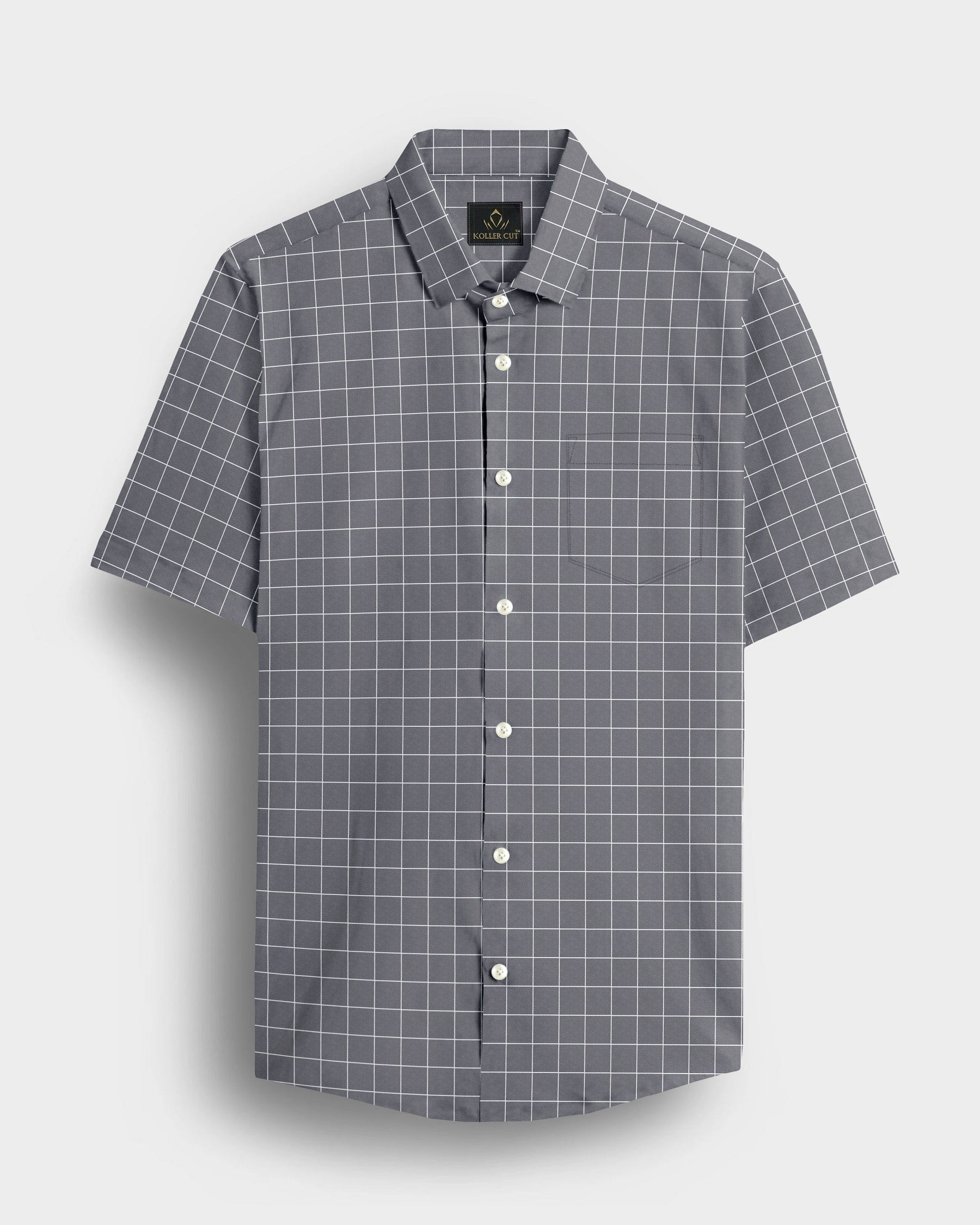Titanium Gray and Salt White Graph Checks Cotton Shirt