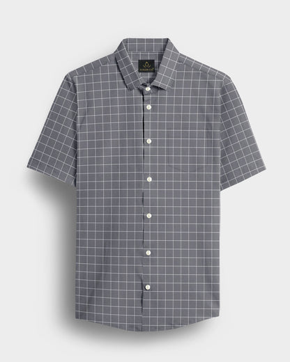 Titanium Gray and Salt White Graph Checks Cotton Shirt