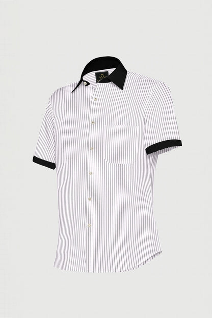 Jet Black and White Pinstripes Designer Cotton Shirt