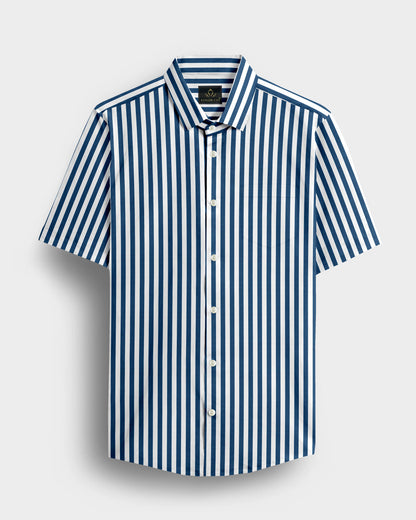 White and Victoria Blue Chalk Stripes Cotton Shirt