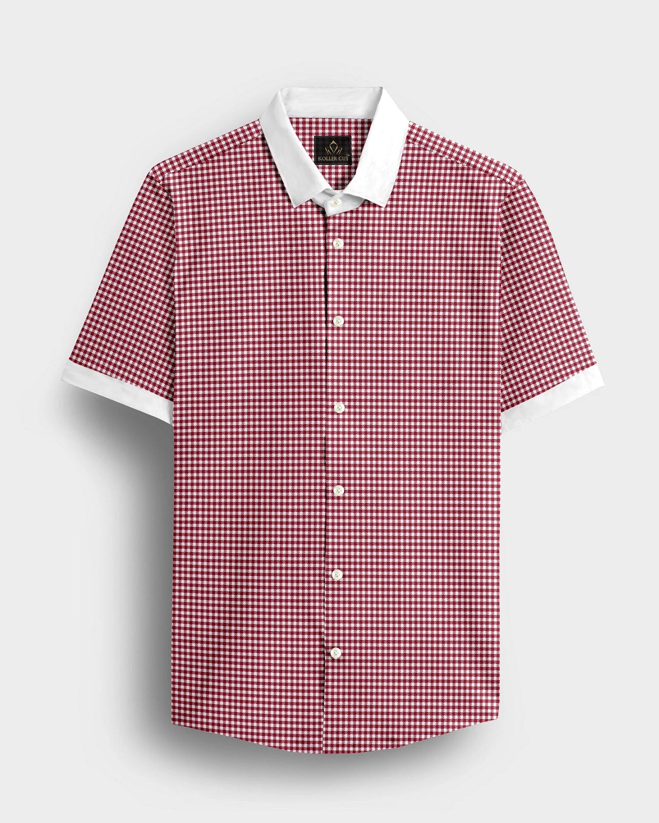 White and Maroon Gingham Checks Designer Cotton Shirt