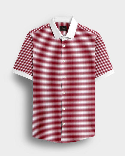 White and Maroon Gingham Checks Designer Cotton Shirt