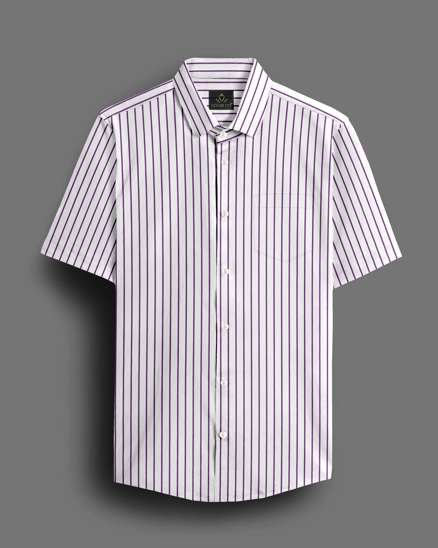 White and Dahlia Purple Stipes Cotton Shirt