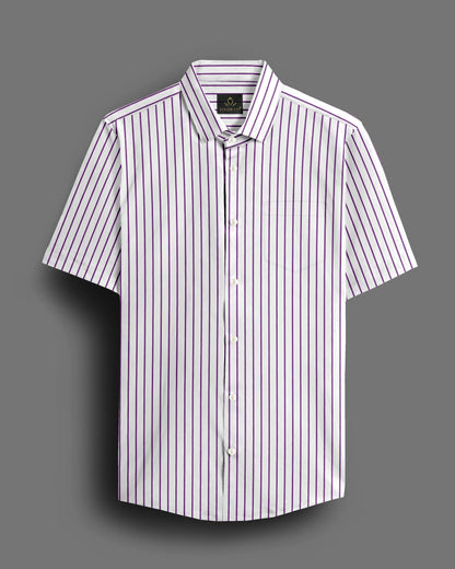 White and Dahlia Purple Stipes Cotton Shirt