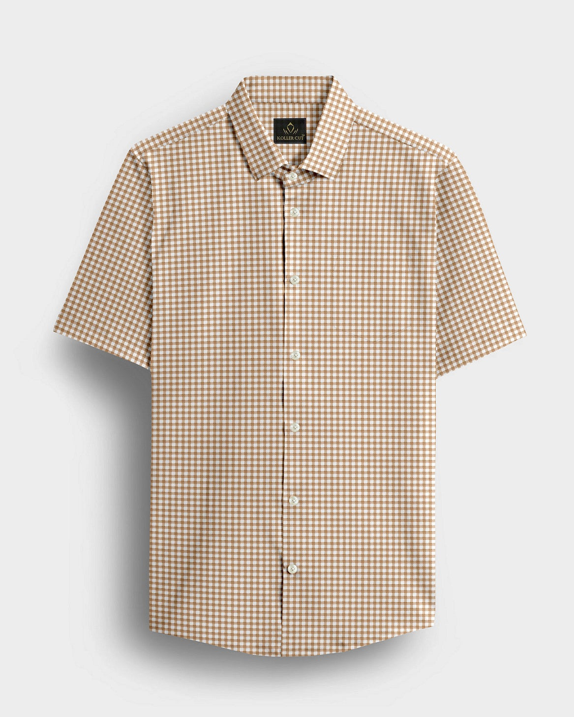 White and Frappe Brown Gingham Checks Cotton Shirt