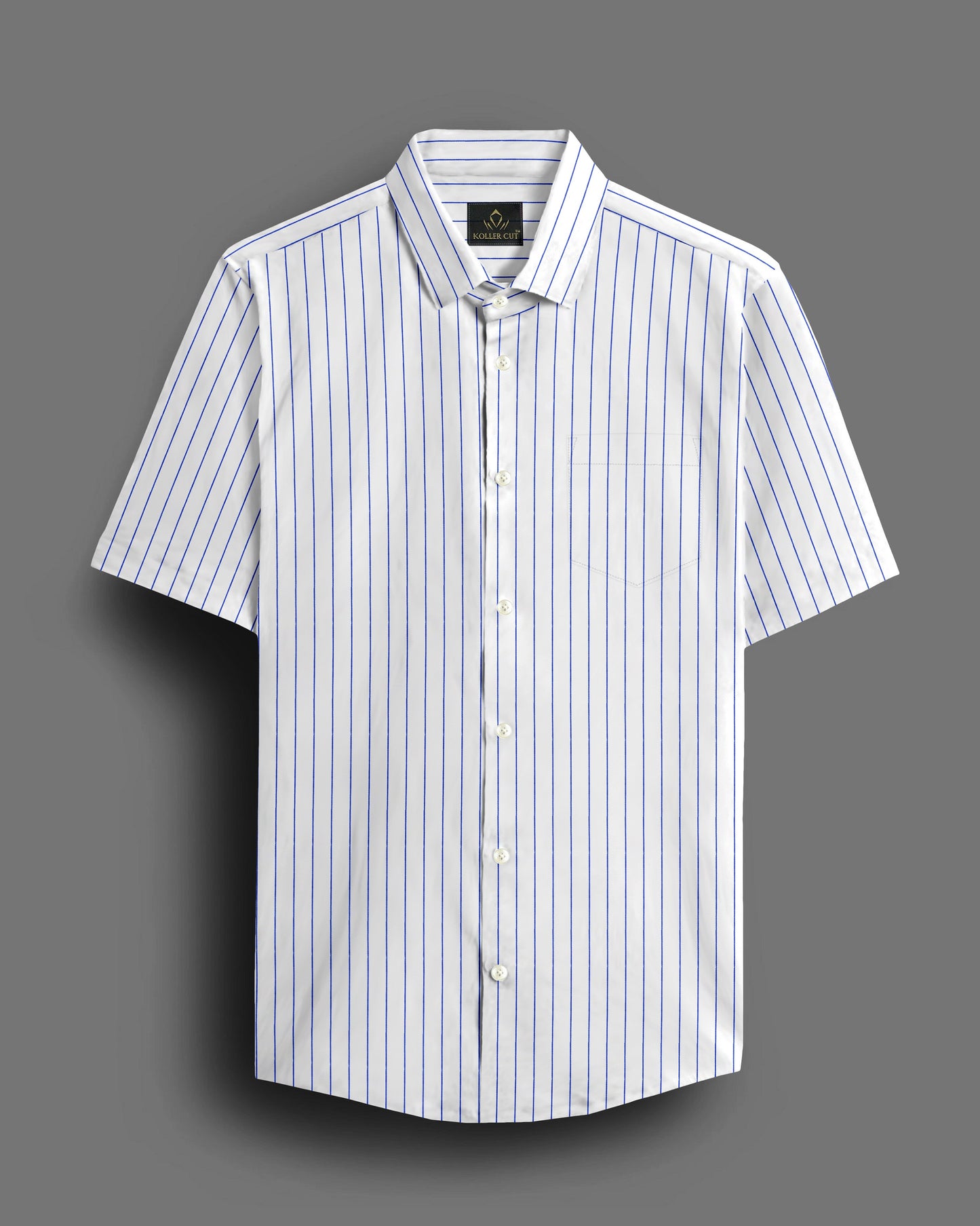 White and Dodger Blue Pin Stripes Cotton Shirt