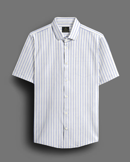 White and Dodger Blue Pin Stripes Cotton Shirt