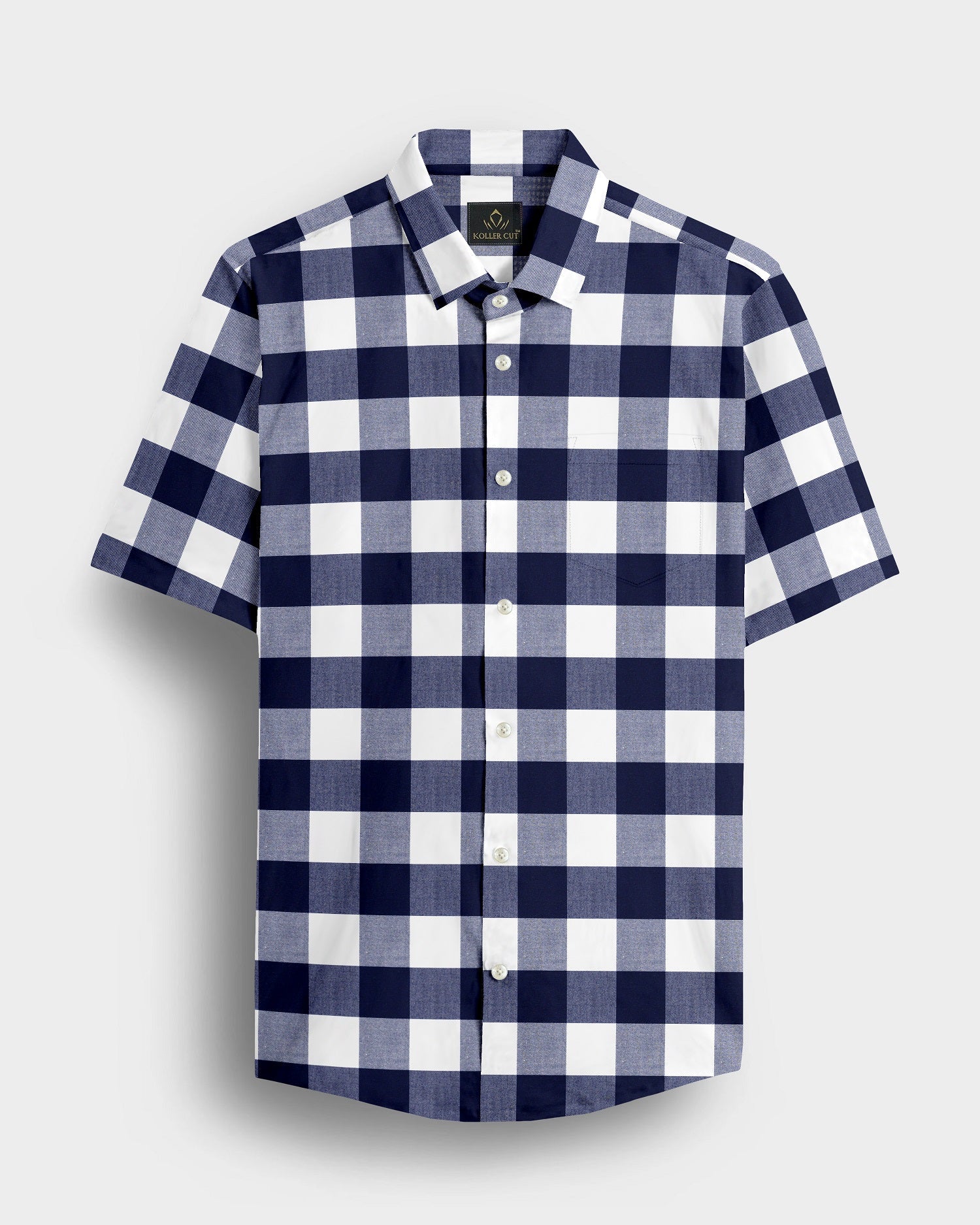 White and Ink Blue Buffalo Checks Cotton Shirt