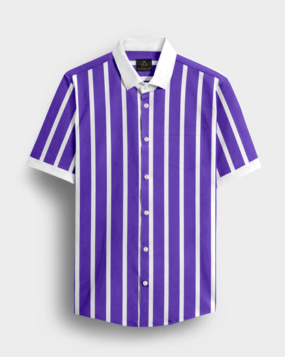 Iris Purple and White Wide Chalk Stripes Designer Cotton Shirt