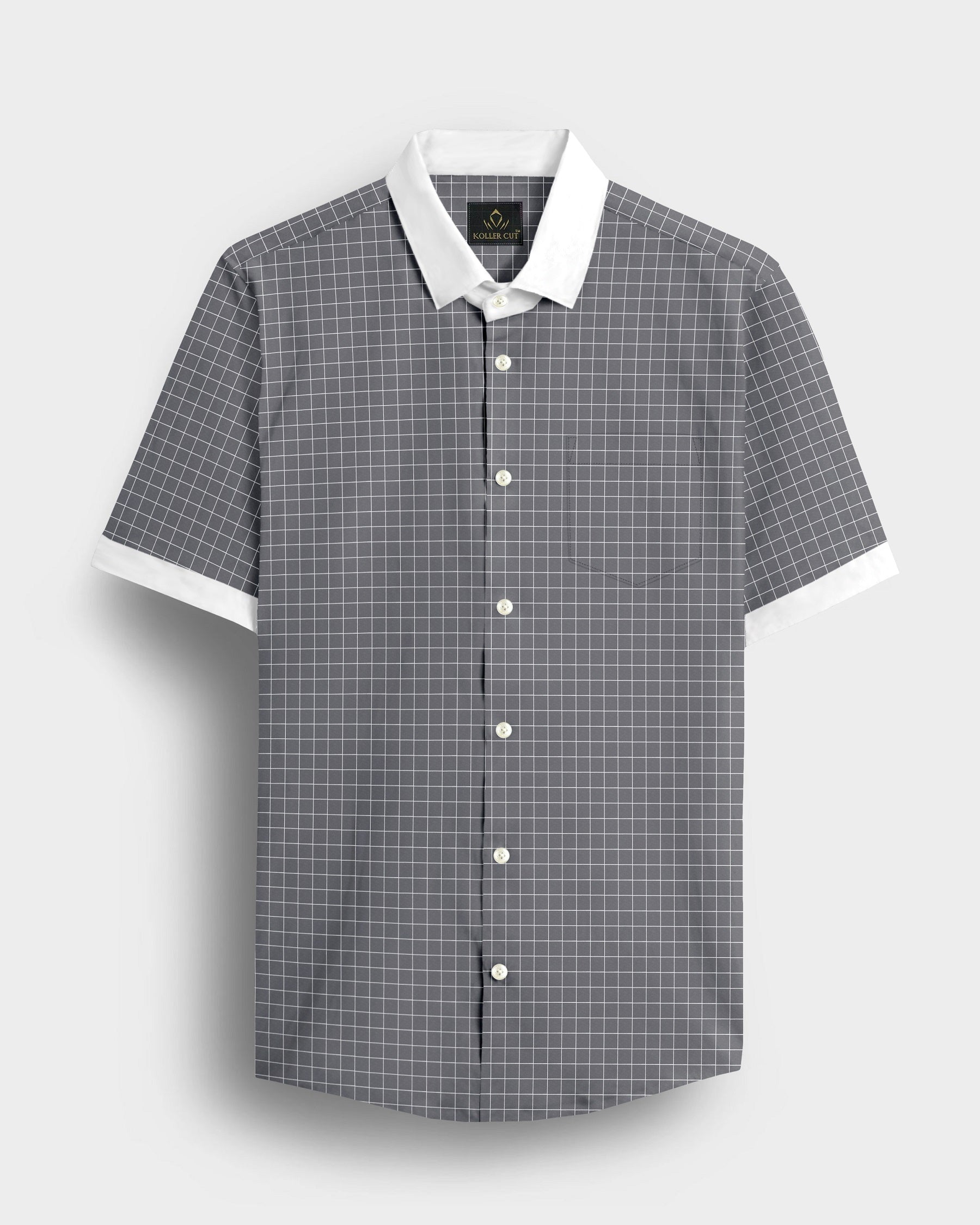 Graphite Gray and Snow White Checks Designer Cotton Shirt