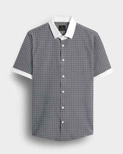 Graphite Gray and Snow White Checks Designer Cotton Shirt