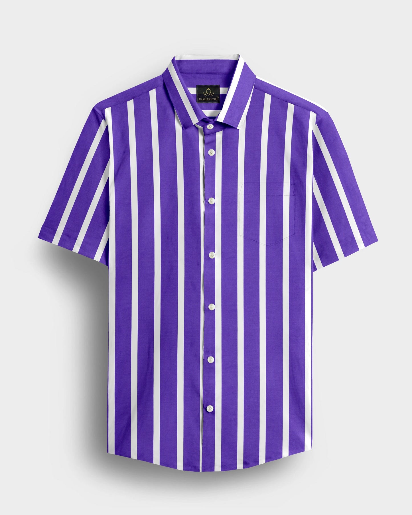 Iris Purple and White Wide Chalk Stripes Cotton Shirt