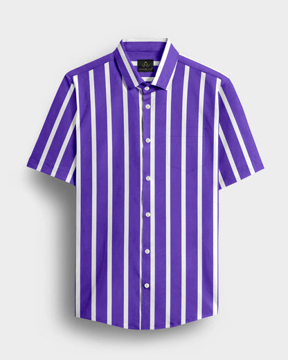 Iris Purple and White Wide Chalk Stripes Cotton Shirt