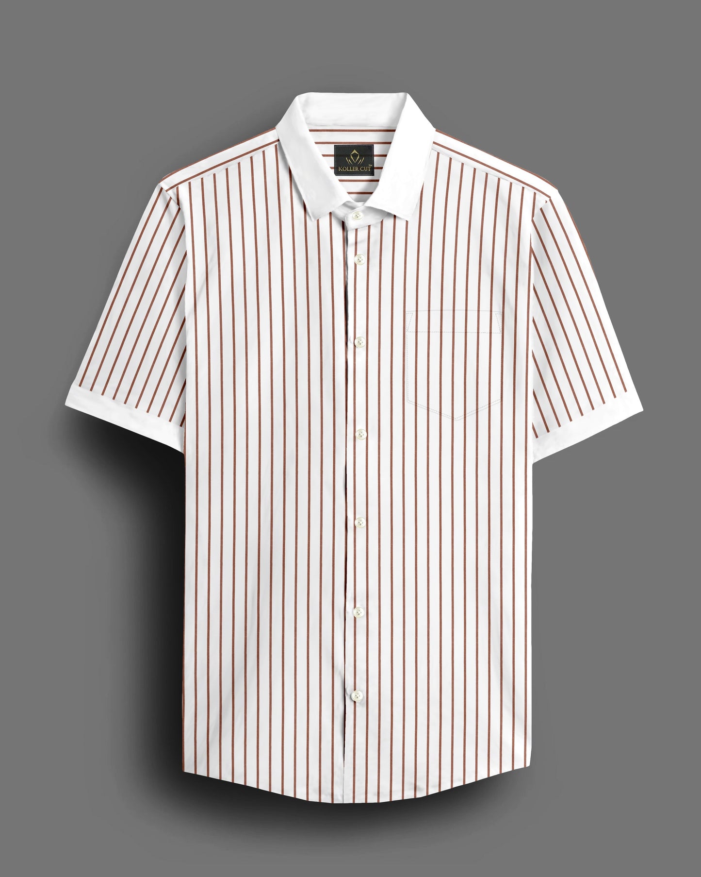 White and Copper Brown Stripes Designer Cotton Shirt