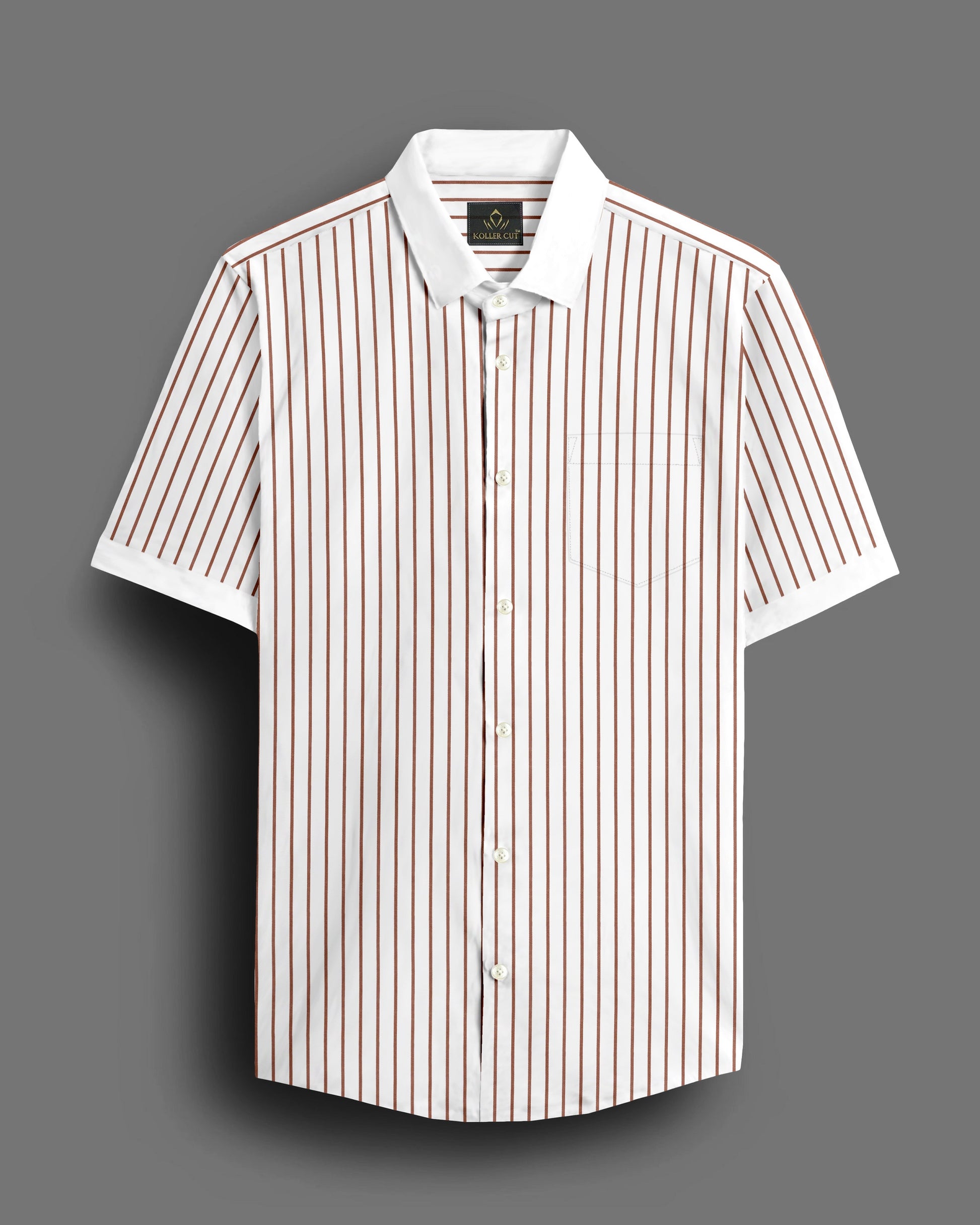 White and Copper Brown Stripes Designer Cotton Shirt