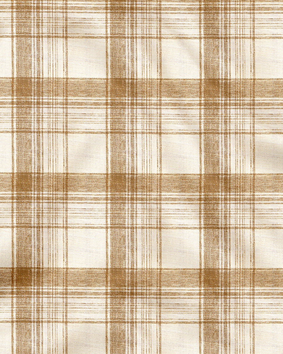 Beige and Hazelnut Brown Checks Cotton Linen Shirt