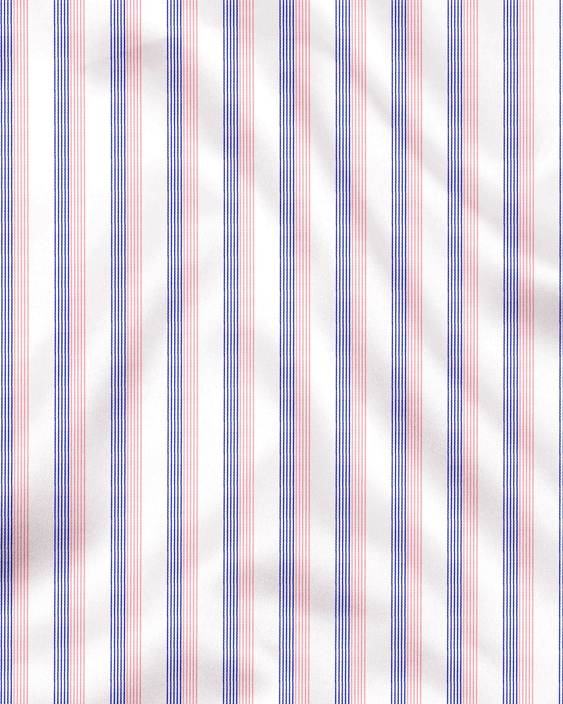 White with Coral Pink and Limoges Blue Pinstripes Cotton Shirt
