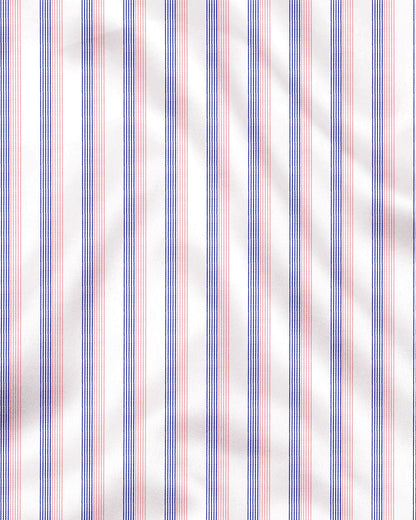 White with Coral Pink and Limoges Blue Pinstripes Cotton Shirt