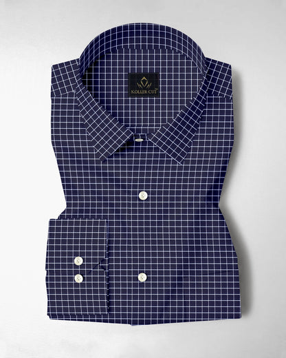Monaco Blue and Snow White Checks Cotton Shirt