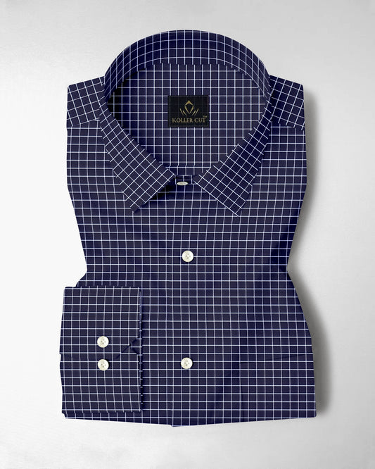 Monaco Blue and Snow White Checks Cotton Shirt
