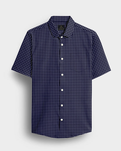 Monaco Blue and Snow White Checks Cotton Shirt