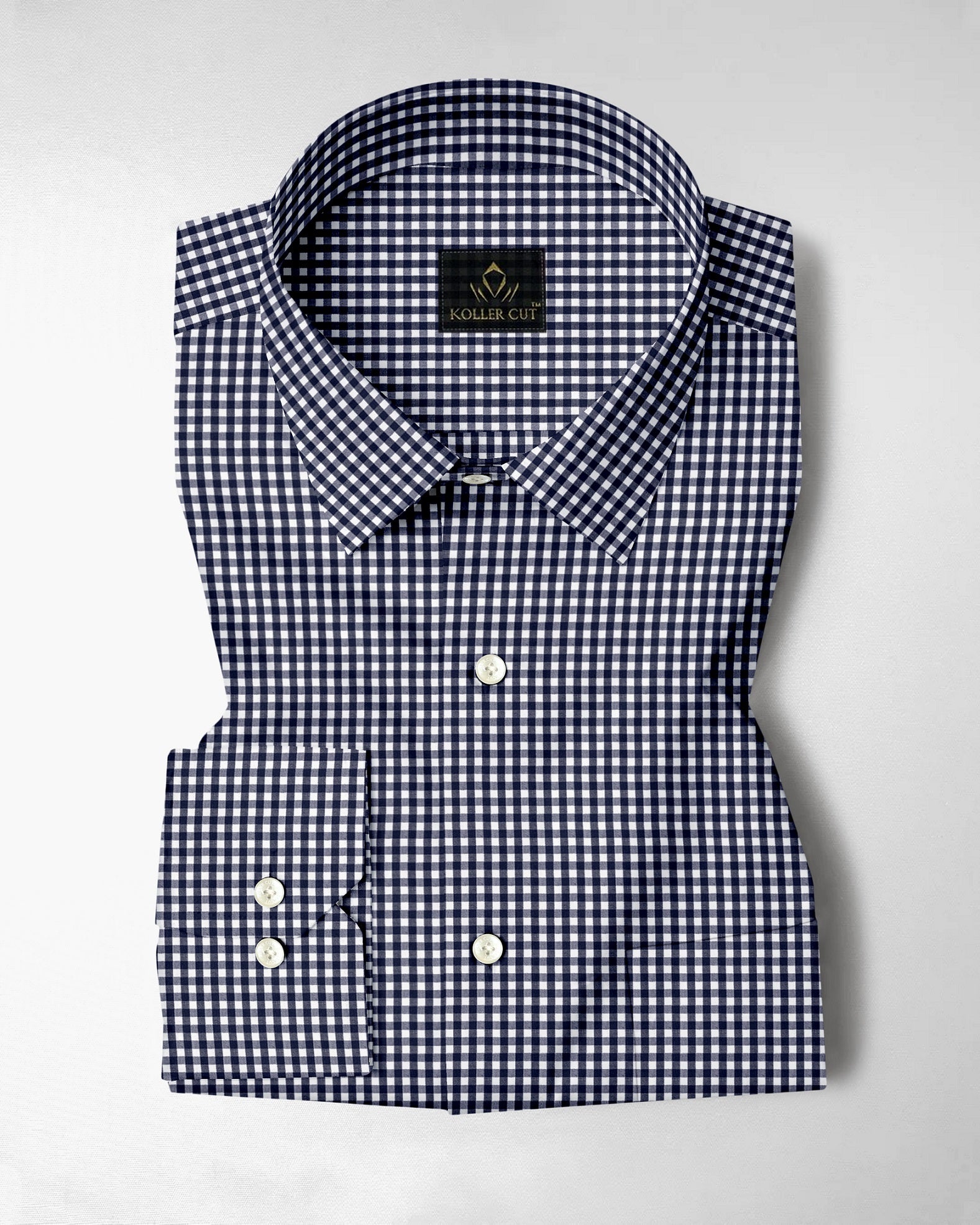 Berryblue and Porcelain White Gingham Checks Cotton Shirt