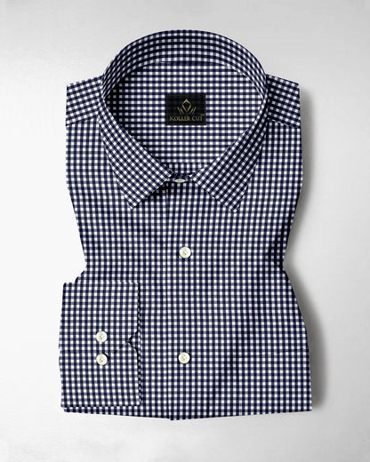 Berryblue and Porcelain White Gingham Checks Cotton Shirt