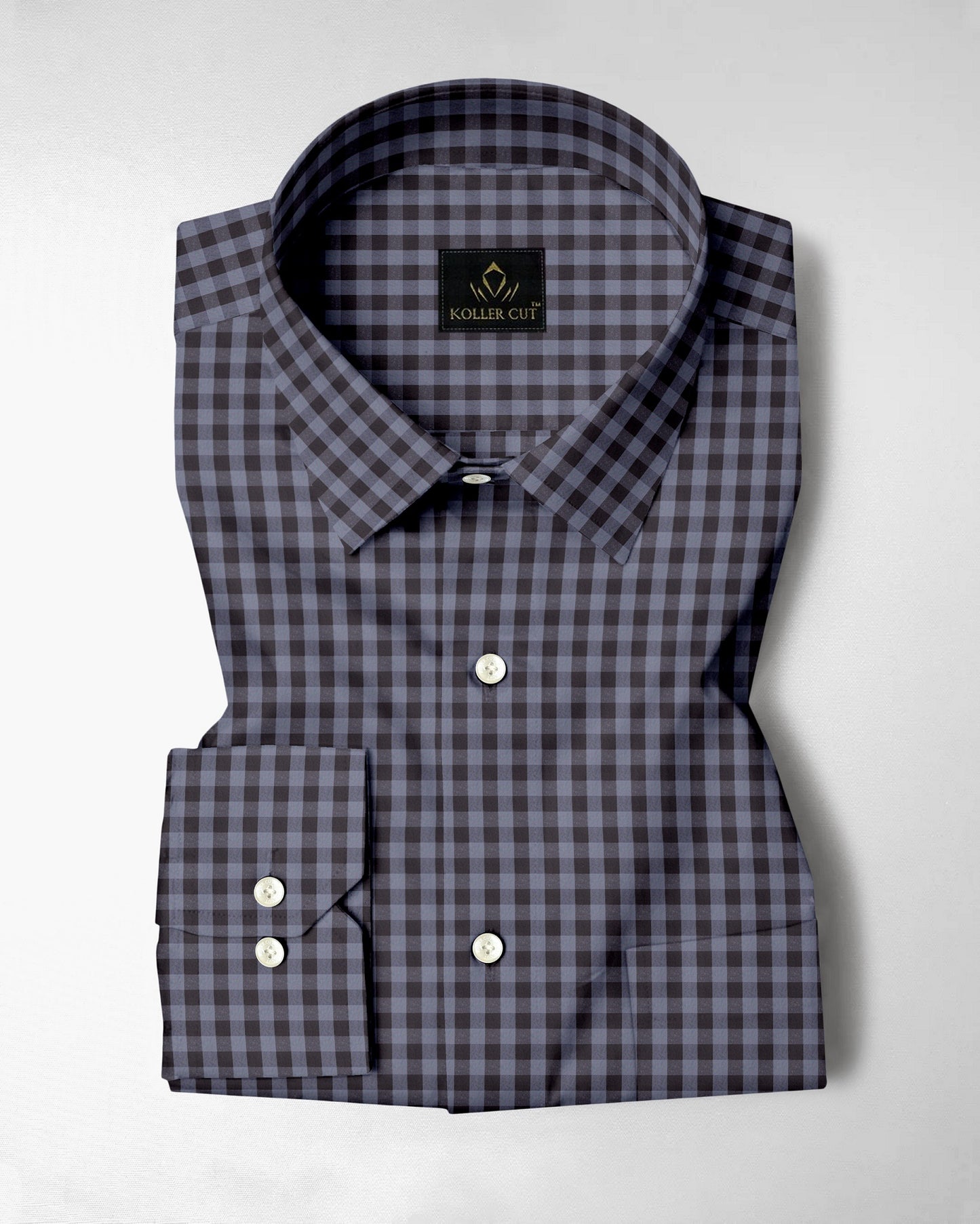 Niagara Blue and Mulch Brown Gingham Checks 2 ply Cotton Shirt