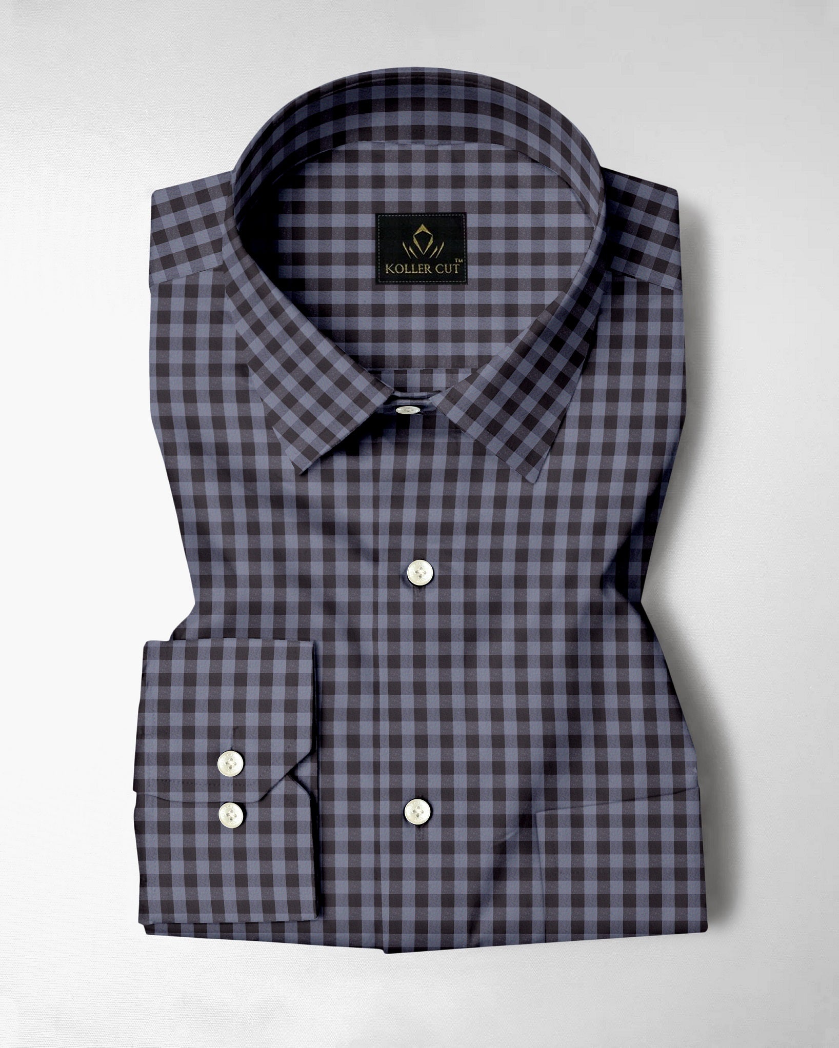Niagara Blue and Mulch Brown Gingham Checks 2 ply Cotton Shirt