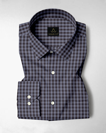 Niagara Blue and Mulch Brown Gingham Checks 2 ply Cotton Shirt