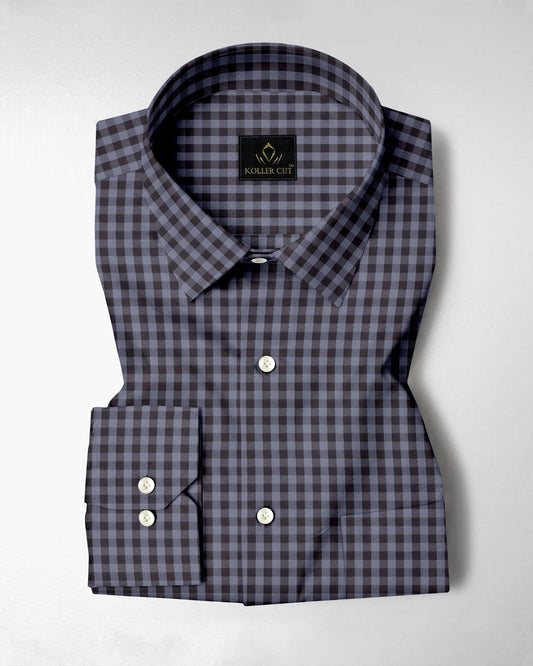 Niagara Blue and Mulch Brown Gingham Checks 2 ply Cotton Shirt