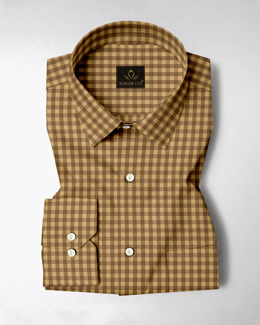 Fenugreek Yellow and Beetle Brown Gingham Checks 2 Ply Cotton Shirt