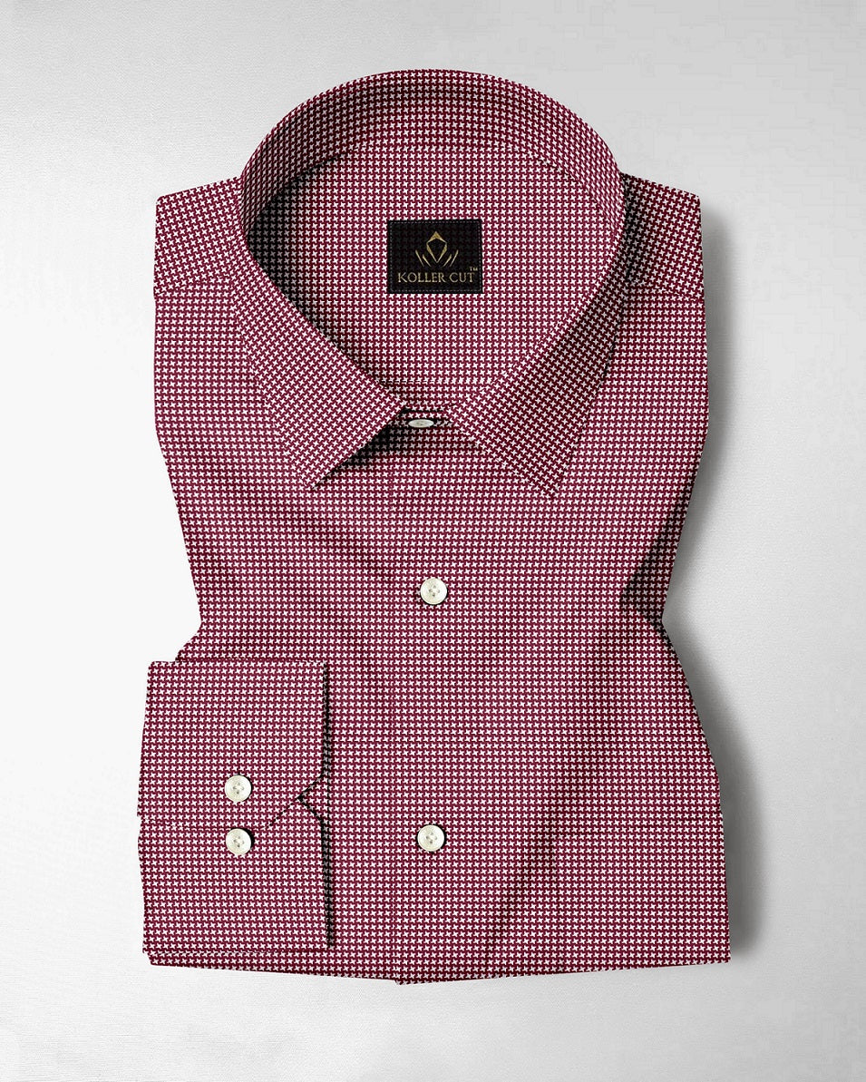 Garnet Red and White Ninja Kunai Star Shuriken Printed Cotton Shirt
