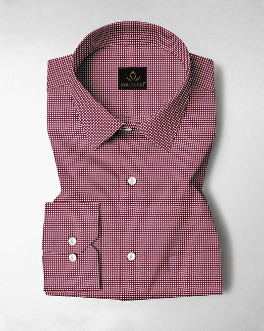 Garnet Red and White Ninja Kunai Star Shuriken Printed Cotton Shirt