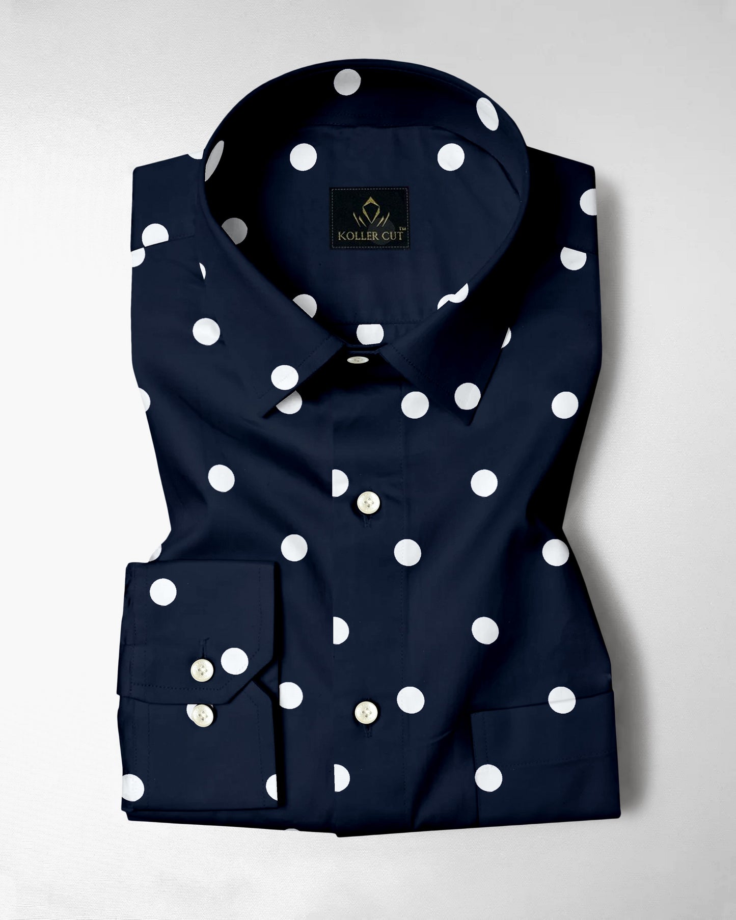 Moonlit Blue and Silk White Polka Dots Printed Cotton Shirt