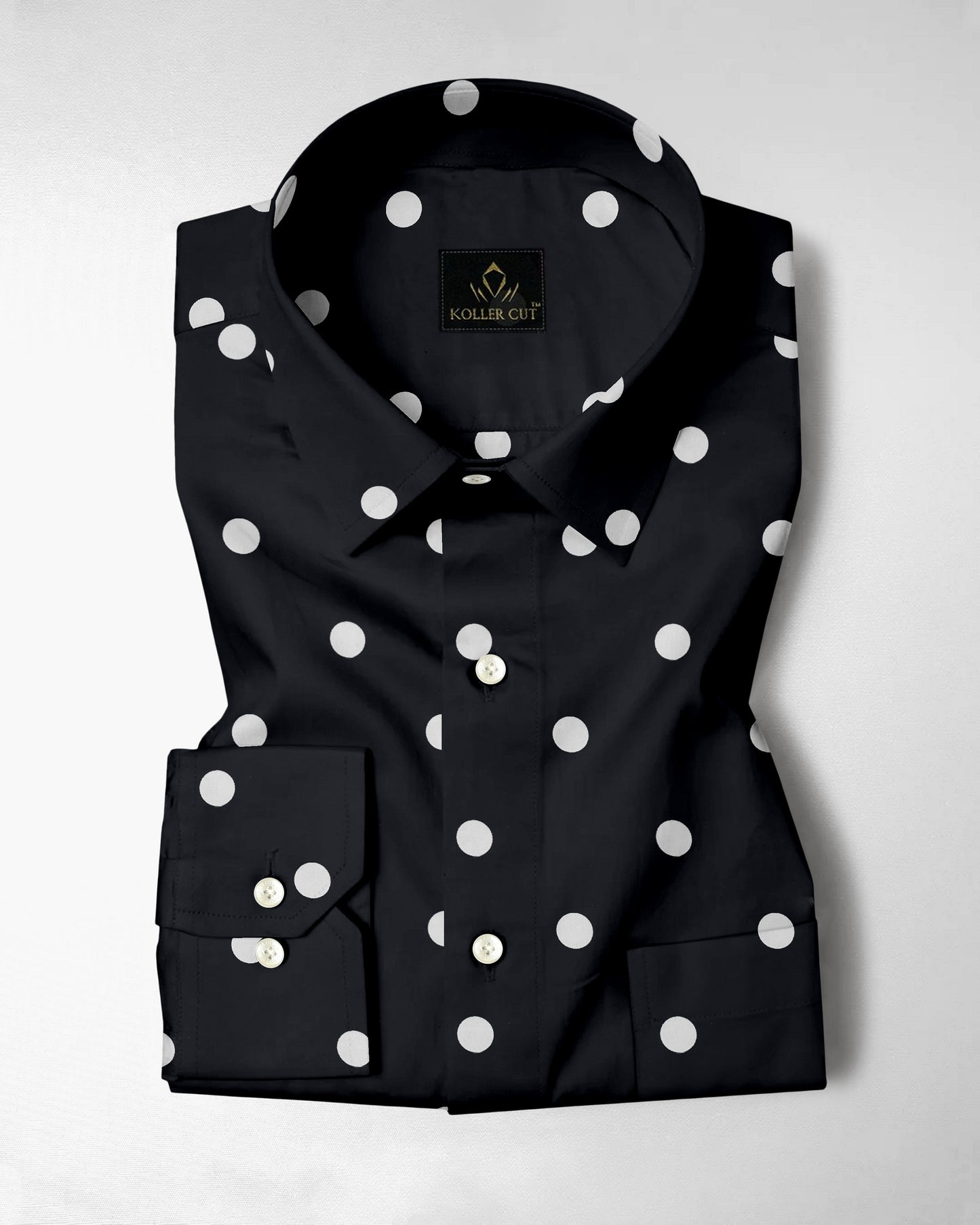 Cumin Black and Silk White Polka Dots Printed Cotton Shirt