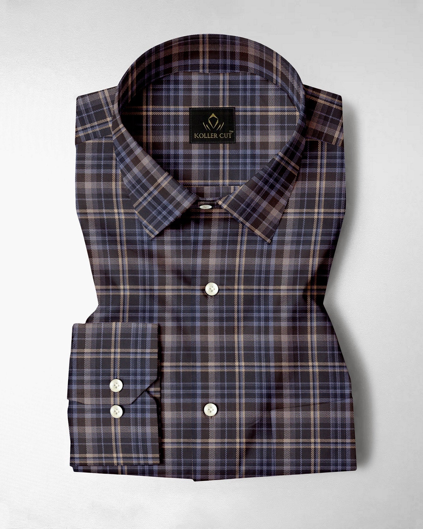 Chestnut Brown with Minimal Grey and Semolina Cream Checks 2 Ply Giza Cotton Shirt