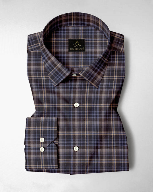 Chestnut Brown with Minimal Grey and Semolina Cream Checks 2 Ply Giza Cotton Shirt