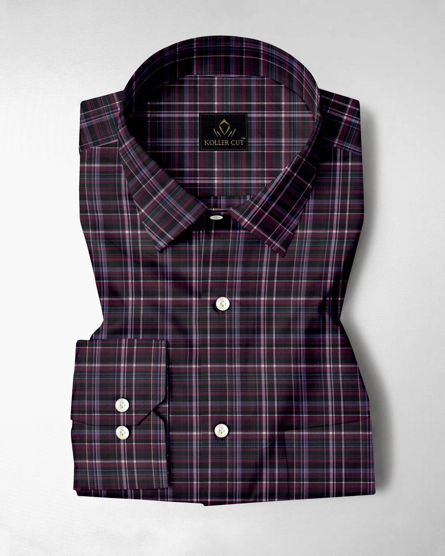 Caviar Black with Crystal Gray and Zinfandel Red Checks 2 Ply Giza Cotton Shirt