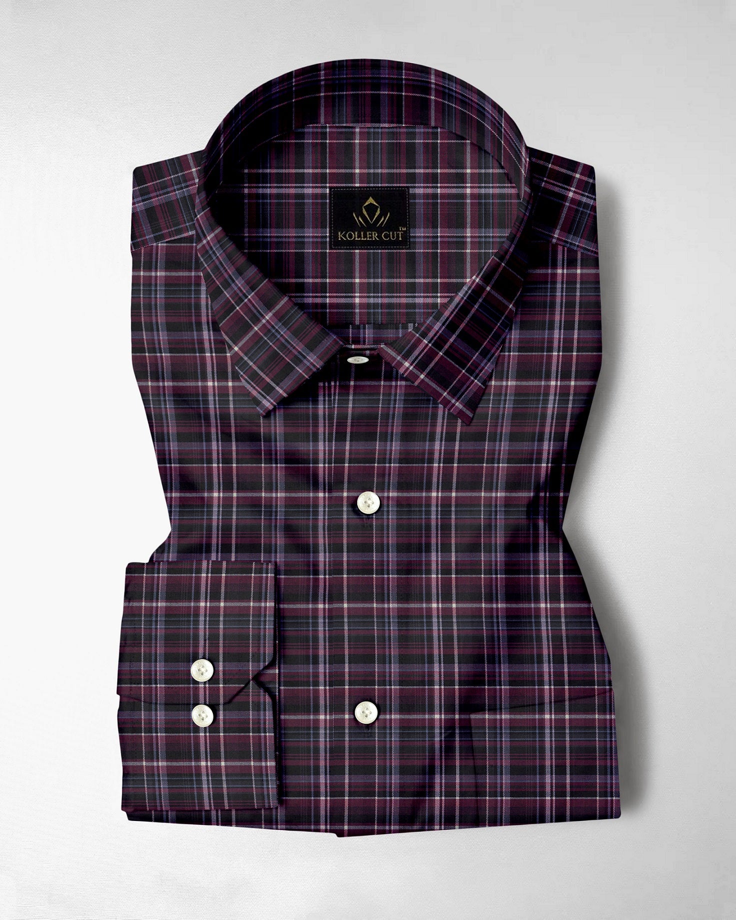 Caviar Black with Crystal Gray and Zinfandel Red Checks 2 Ply Giza Cotton Shirt
