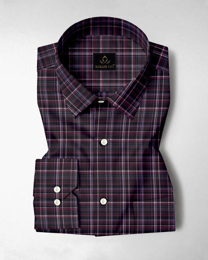 Caviar Black with Crystal Gray and Zinfandel Red Checks 2 Ply Giza Cotton Shirt