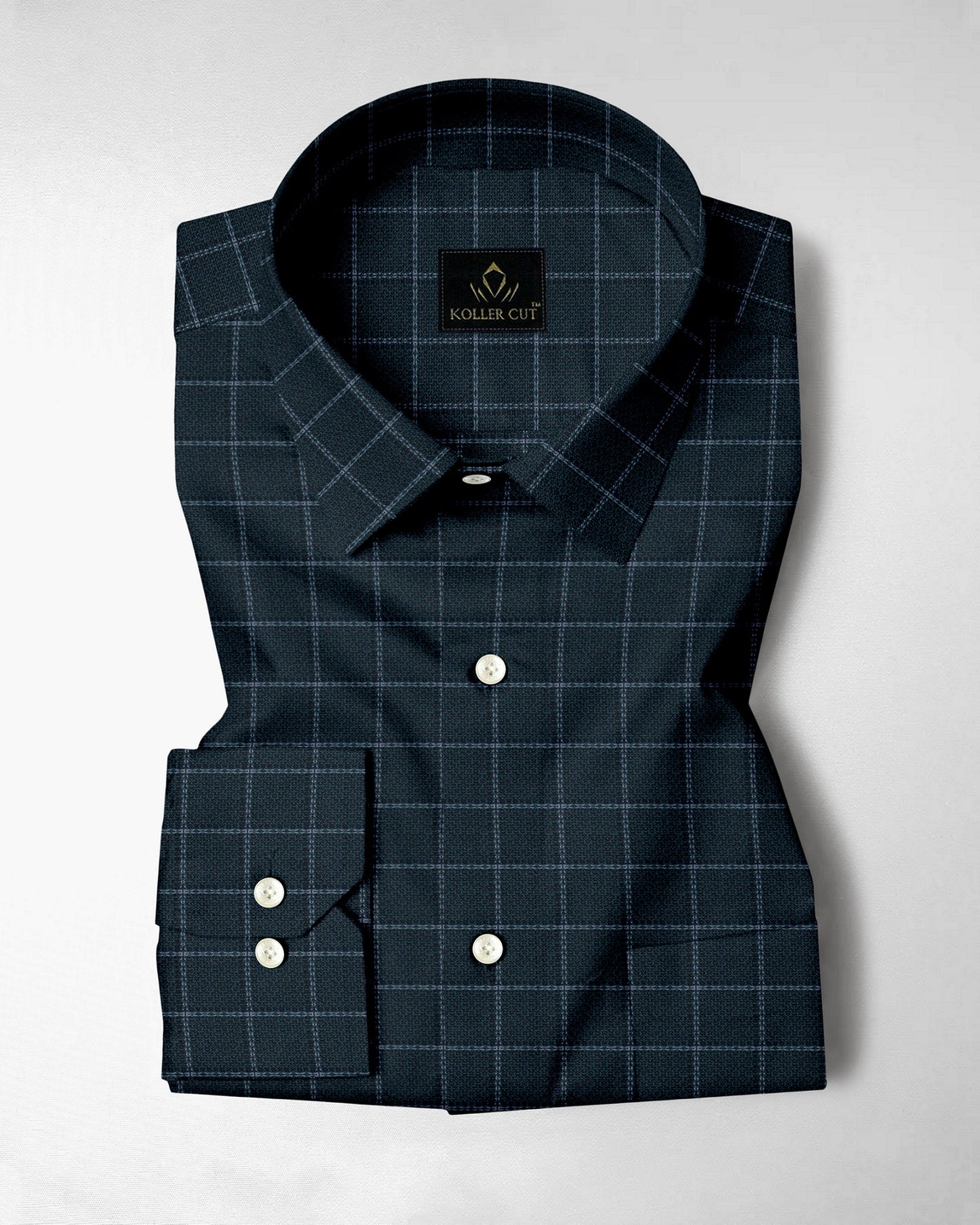 Medieval Blue with Storm Green and Arona Gray Altered Broken Windowpane Checks 2 ply Giza Cotton Shirt