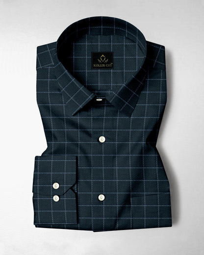 Medieval Blue with Storm Green and Arona Gray Altered Broken Windowpane Checks 2 ply Giza Cotton Shirt