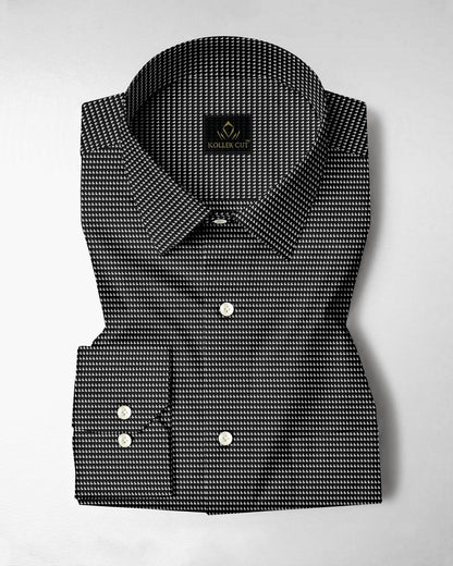 Mantaray Black and White Printed 2 Ply Giza Cotton Shirt
