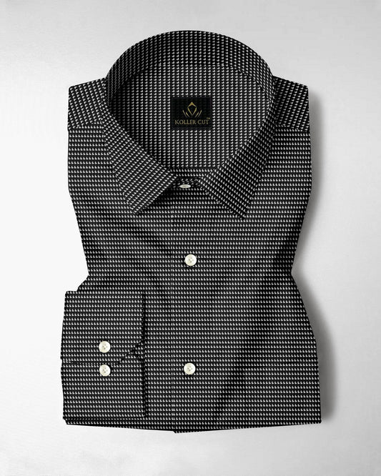 Mantaray Black and White Printed 2 Ply Giza Cotton Shirt